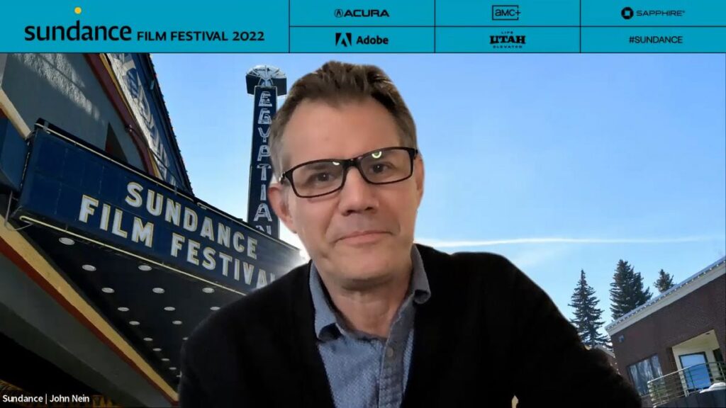 男人的眼镜叠加在帕克城的圣丹斯电影节选框